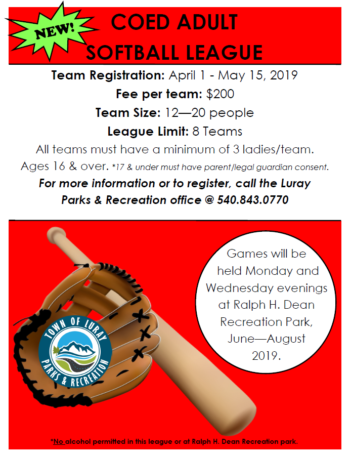 Coed Adult Softball League LurayPage Chamber of Commerce