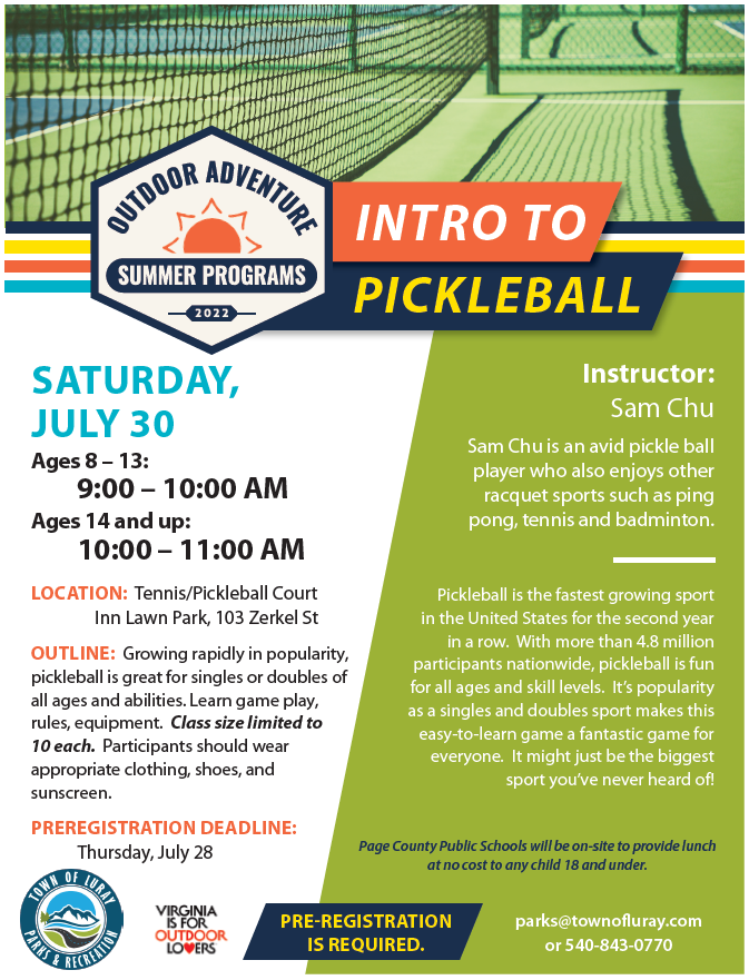 Outdoor Adventures Intro to Pickleball LurayPage Chamber of Commerce